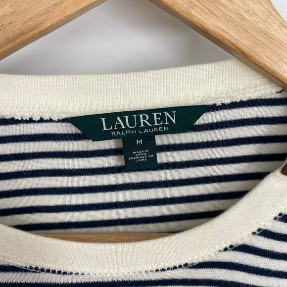 Ralph Lauren Top Women’s Medium Stripes Faux Leather Elbow Patches Western - Picture 5 of 9